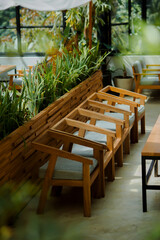 Minimalist style cafe. interior cafe chairs or tables.