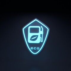 Eco fuel neon icon. Ecology concept. 3d render illustration.