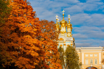 Resurrection church of Catherine palace in autumn, Tsarskoe Selo (Pushkin), St. Petersburg, Russia