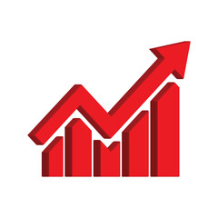 Growing business 3d arrow with bar chart. Profit red arrow, Vector illustration. Business concept, growing chart. Concept of sales symbol icon with arrow moving up. Economic Arrow With Growing Trend.