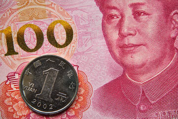 banknot chiński, 100 juanów, moneta chińska  ,Chinese banknote, 100 yuan, Chinese coin