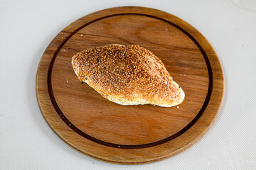 Turkish pastry product , tasty pogaca. Simit, gevrek. Turkish Pastries; peynirli, patatesli, kasarli pogaca, borek, acma, ay coregi at patisserie showcase.