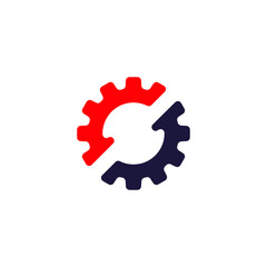 Gear logo design. Gear vector symbol in red and blue color
