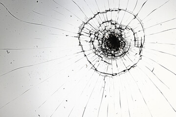 cracks on the glass impact on the glass, abstract background broken window damage
