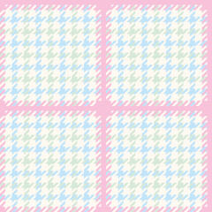 Pink, blue and green check print illustration design pattern. Vector houndstooth seamless pattern for fabrics, wrapping paper, greeting cards 