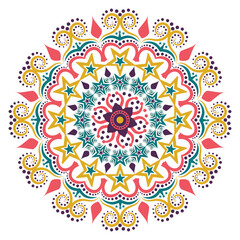 Mandala vector hand drawn doodle. Ethnic mandala with colorful ornament. Isolated. Bright colors