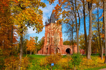 Fototapeta na wymiar Pavilion Chapel in Alexander park in Pushkin (Tsarskoe Selo), Saint Petersburg, Russia