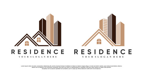Obraz premium residence building logo design for business with unique concept Premium Vector