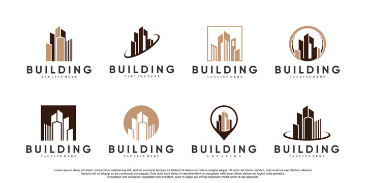 Modern building logo design for business with unique concept Premium Vector