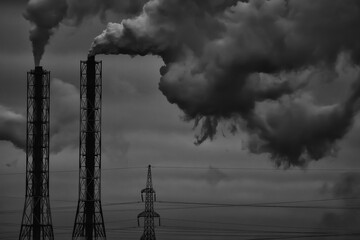 factory pipe smoke background gray abstract, co2 pollution