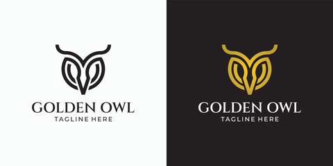 Fototapeta na wymiar Golden Owl Logo Luxury Monoline Style