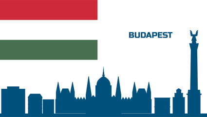 Fototapeta premium hungary flag with parliament in budapest, vector illustration. Hungarian flag banner template
