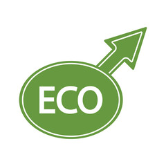 ECO logo on a white background. Arrow and banner.