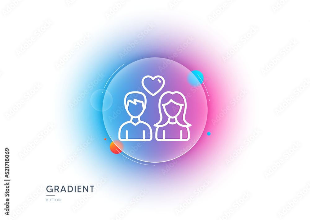 Poster couple with heart line icon. gradient blur button with glassmorphism. users group sign. male and fem