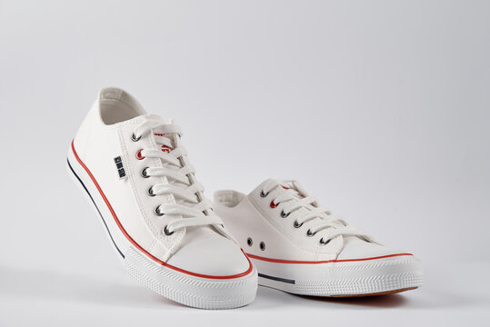 Pair of female Big Star brand casual shoes on white background, close up