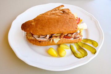 Turkish and Arabic Traditional Ramadan doner kebab with tasty tomato sauce and rice or turkish...