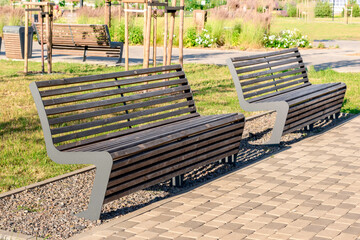 Wooden benches in the city park