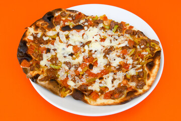 Turkish foods ; Turkish pizza -Lahmacun. Urfa  bol acili lahmacun. Kasarli lahmacun.
