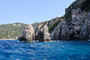 Fototapeta na wymiar The rocky shorelines of Corfu Greece