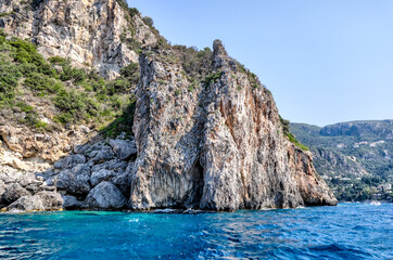 Fototapeta na wymiar The rocky shorelines of Corfu Greece
