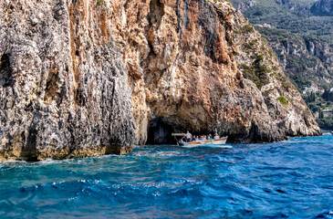 Fototapeta na wymiar The rocky shorelines along the coast of Corfu Greece