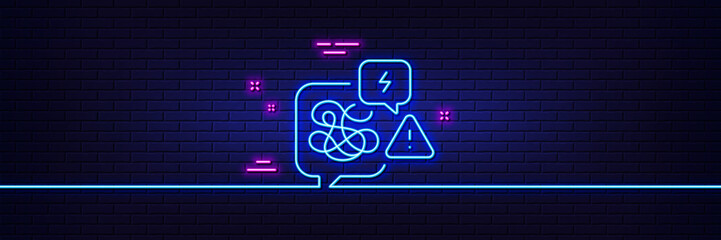 Neon light glow effect. Difficult stress line icon. Psychology chat sign. Mental health messy symbol. 3d line neon glow icon. Brick wall banner. Stress outline. Vector