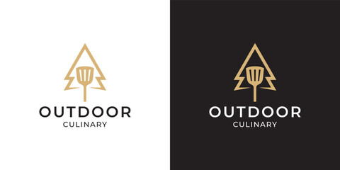 Outdoor Culinary Logo. Spatula + Pine Tree