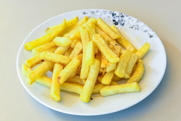 French fries Snack food crispy potato . Fast food or  snacks concept. Patates cips.