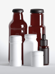 3d rendering of medical bottles, medical supplies set