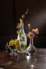 still life with wine and grapes