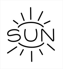 Vector black line hand drawn logo sun with sun and rays.