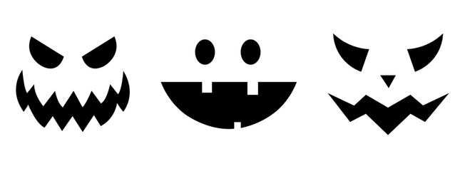 Scary and funny faces of Halloween pumpkin or. Vector illustratoin collection. Emotion face pumpkin set.