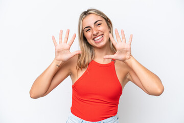 Young caucasian woman isolated on white background counting ten with fingers