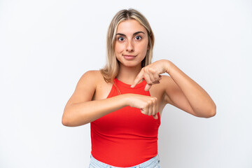 Young caucasian woman isolated on white background making the gesture of being late