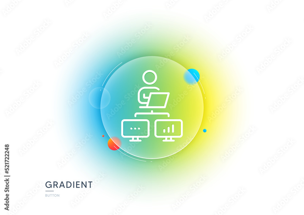 Poster work at home line icon. gradient blur button with glassmorphism. outsource job sign. remote office e