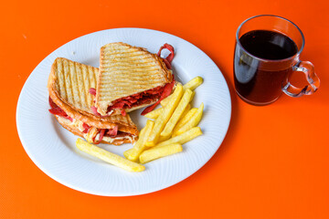 Turkish karisik atom  tost ( kasarli bazlama tost) . Sucuklu, Kasarli, kavurmali karisik Ayvalik...