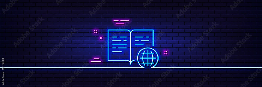 Poster neon light glow effect. internet book line icon. web document sign. office note symbol. 3d line neon