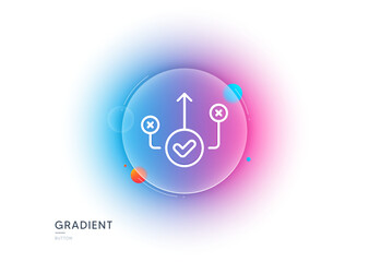 Correct way line icon. Gradient blur button with glassmorphism. Approved path sign. Right decision symbol. Transparent glass design. Correct way line icon. Vector