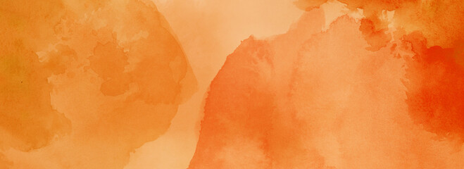 Orange watercolor background texture, blotches of watercolor paint, textured autumn or fall paper, light orange watercolor wash with abstract blob design - 521723828