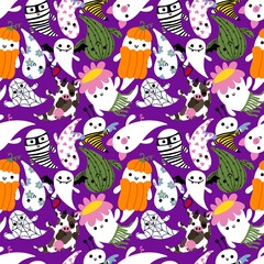 Cartoon Halloween seamless cute ghost pattern for festive wrapping paper and kids and notebooks and clothes print