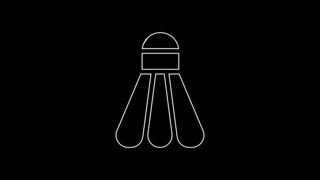White line Badminton shuttlecock icon isolated on black background. Sport equipment. 4K Video motion graphic animation