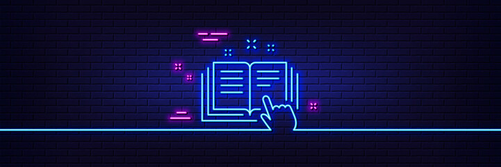 Neon light glow effect. Technical documentation line icon. Instruction sign. 3d line neon glow icon. Brick wall banner. Technical documentation outline. Vector