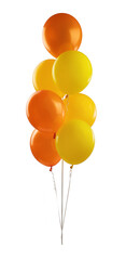 Fototapeta na wymiar a bunch of yellow and orange helium balloons isolated on a white background