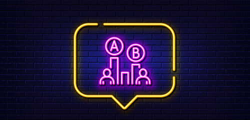 Neon light speech bubble. Ab testing line icon. Ui test chart sign. Neon light background. Ab testing glow line. Brick wall banner. Vector