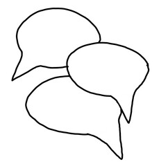 Speech bubble for chat communication symbol. Empty background balloon talk cloud for message chatting. Comic cartoon element. Hand drawn retro vintage illustration. Simple line drawing.