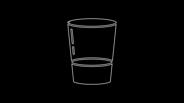 White line Glass with water icon isolated on black background. Soda glass. 4K Video motion graphic animation