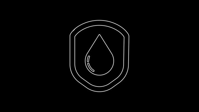 White line Waterproof icon isolated on black background. Water resistant or liquid protection concept. 4K Video motion graphic animation