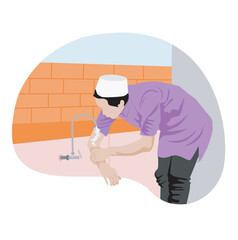 Muslims clean themselves before praying