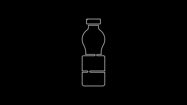 White line Bottle of water icon isolated on black background. Soda aqua drink sign. 4K Video motion graphic animation