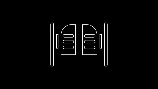 White line Old western swinging saloon door icon isolated on black background. 4K Video motion graphic animation
